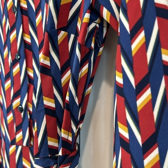 Lace & mesh/ModCloth long sleeve faux wrap mini dress retro geometric print mini - Picture 8 of 13